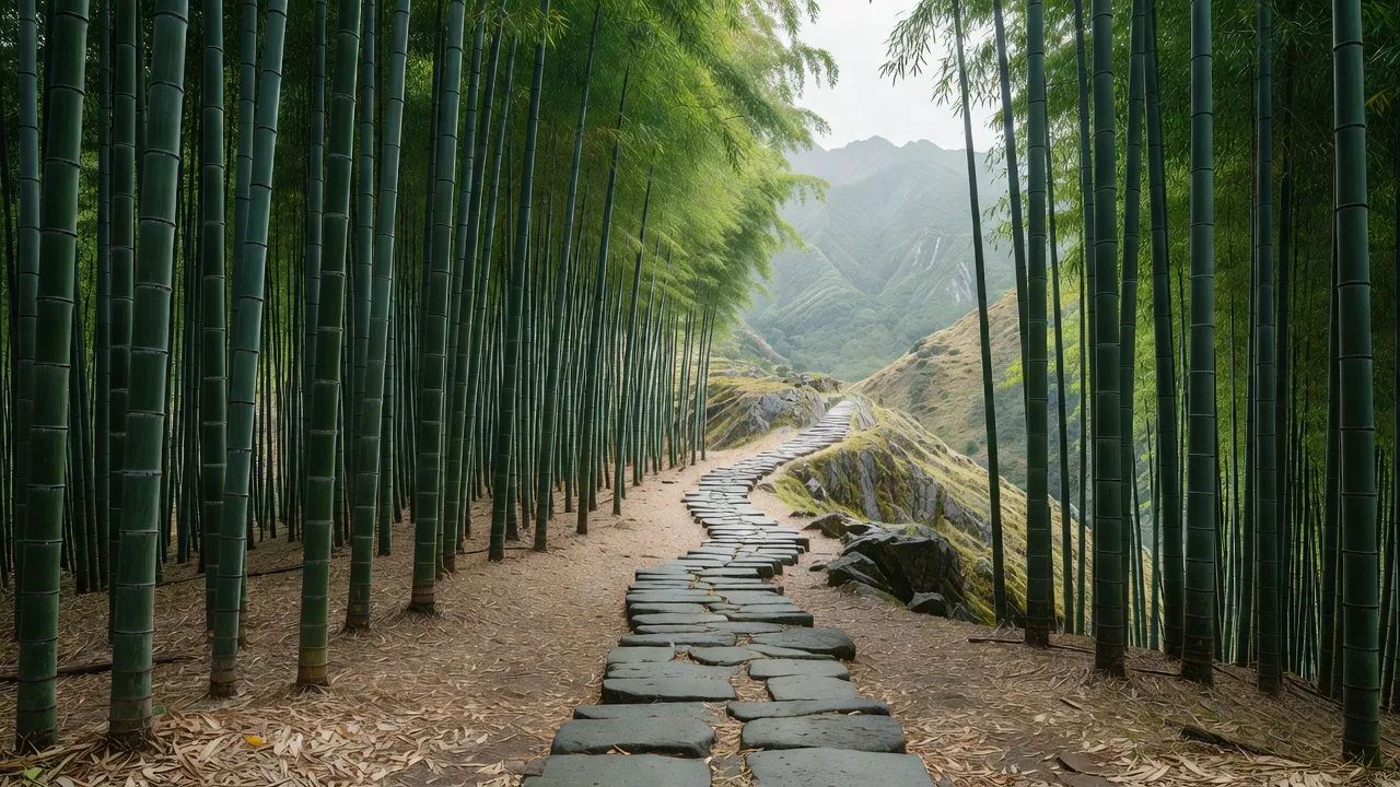竹林から山道への移り変わり