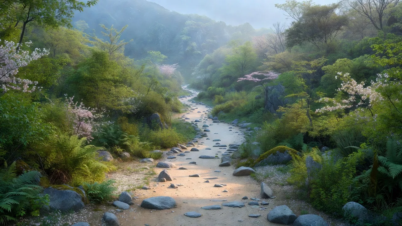 桜咲く山道の春