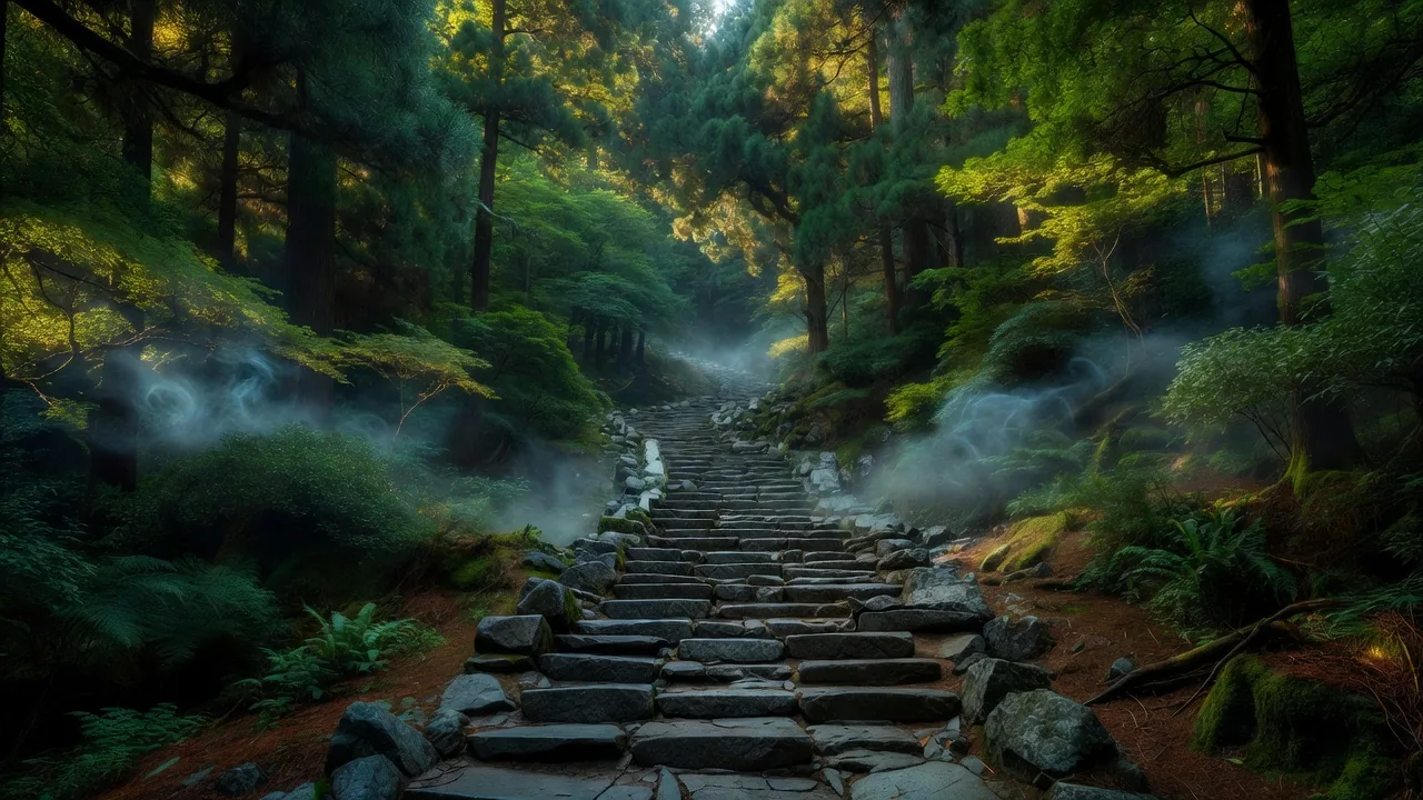 森の急な石段